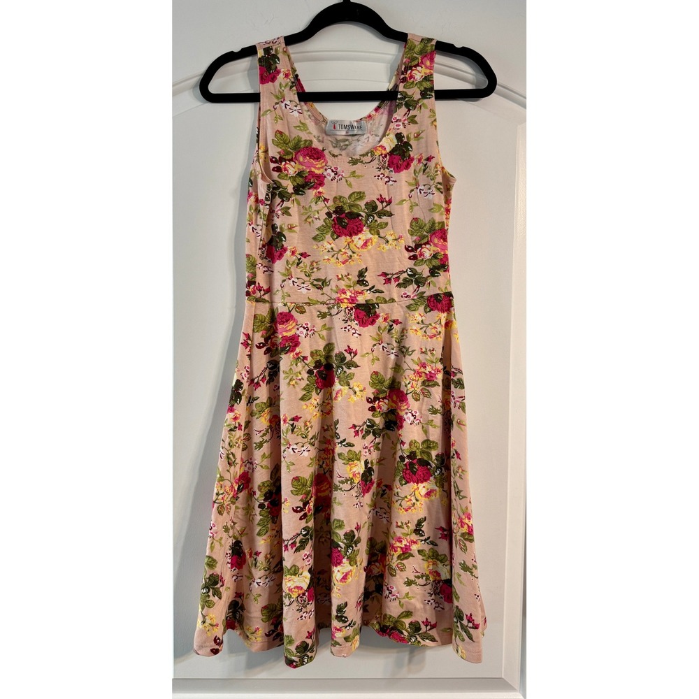 Tomsware Skater Dress Women Size M Pink Floral Excellent Sleeveless Fit & Flare